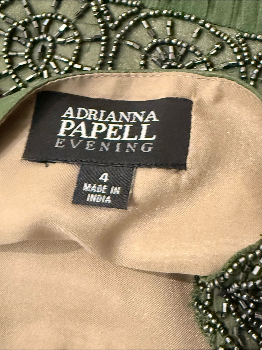 Adrianna Papell Olive Green Embellished Dress NWOT Sz 4 - Picture 12 of 12